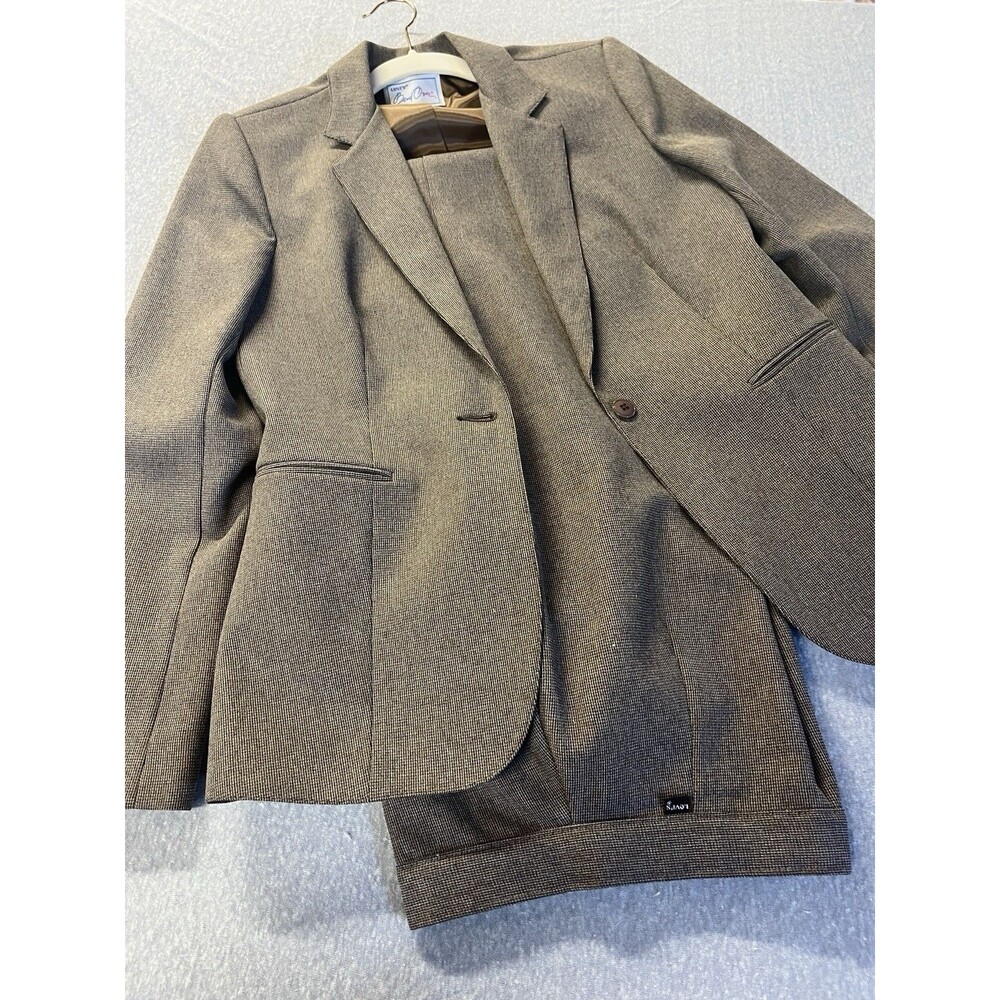 VTG Levi’s Bend Over Pant Suit Women’s 12 Blazer Pants Harris Tweed Brown Jacket